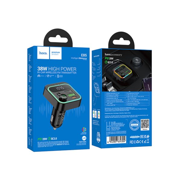 Hoco E85 Wireless FM Transmitter Car Charger PD38W+QC3 pack