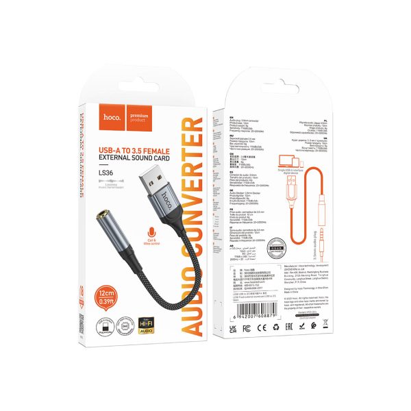 Hoco LS36 Adapter USB A to Jack 3.5mm Black