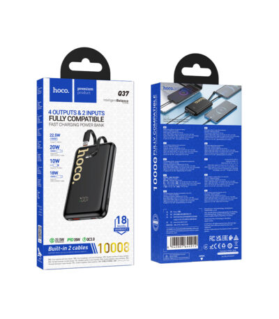 Hoco Q37 PD20W With Type C – Lightning Charger Black (10000mAh)