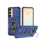Rugged Armor Ring Stand With Camera Cover Case for Samsung Galaxy S25 S24 Navy Blue