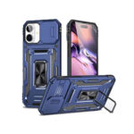 Rugged Armor Ring Stand With Camera Cover Case for iPhone 16 Plus Navy Blue