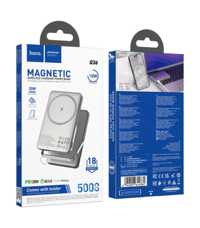Hoco Q36 PD20W Magnetic Wireless Charging Power Bank Grey (5000mAh) Packaging
