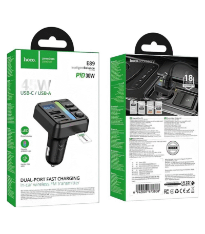 Hoco E89 PD45W QC3.0 (USB-A / USB-C) with wireless FM transmitter
