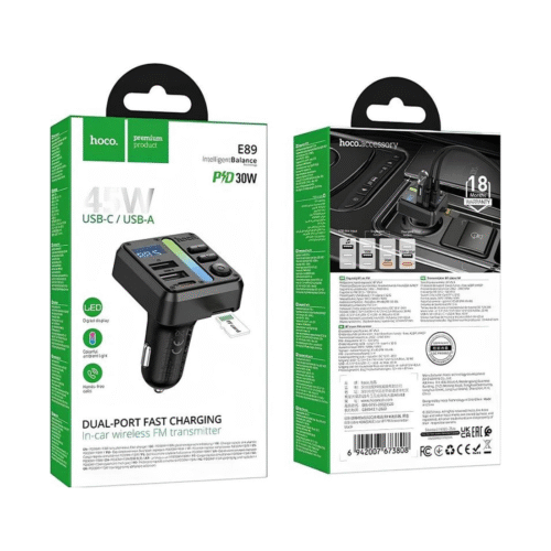 Hoco E89 PD45W QC3.0 (USB-A / USB-C) with wireless FM transmitter